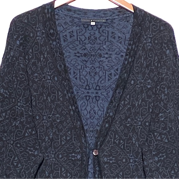 PERUVIAN CONNECTION Women’s Blue and Black Patterned Oversized Kimono Cardigan - Picture 2 of 5